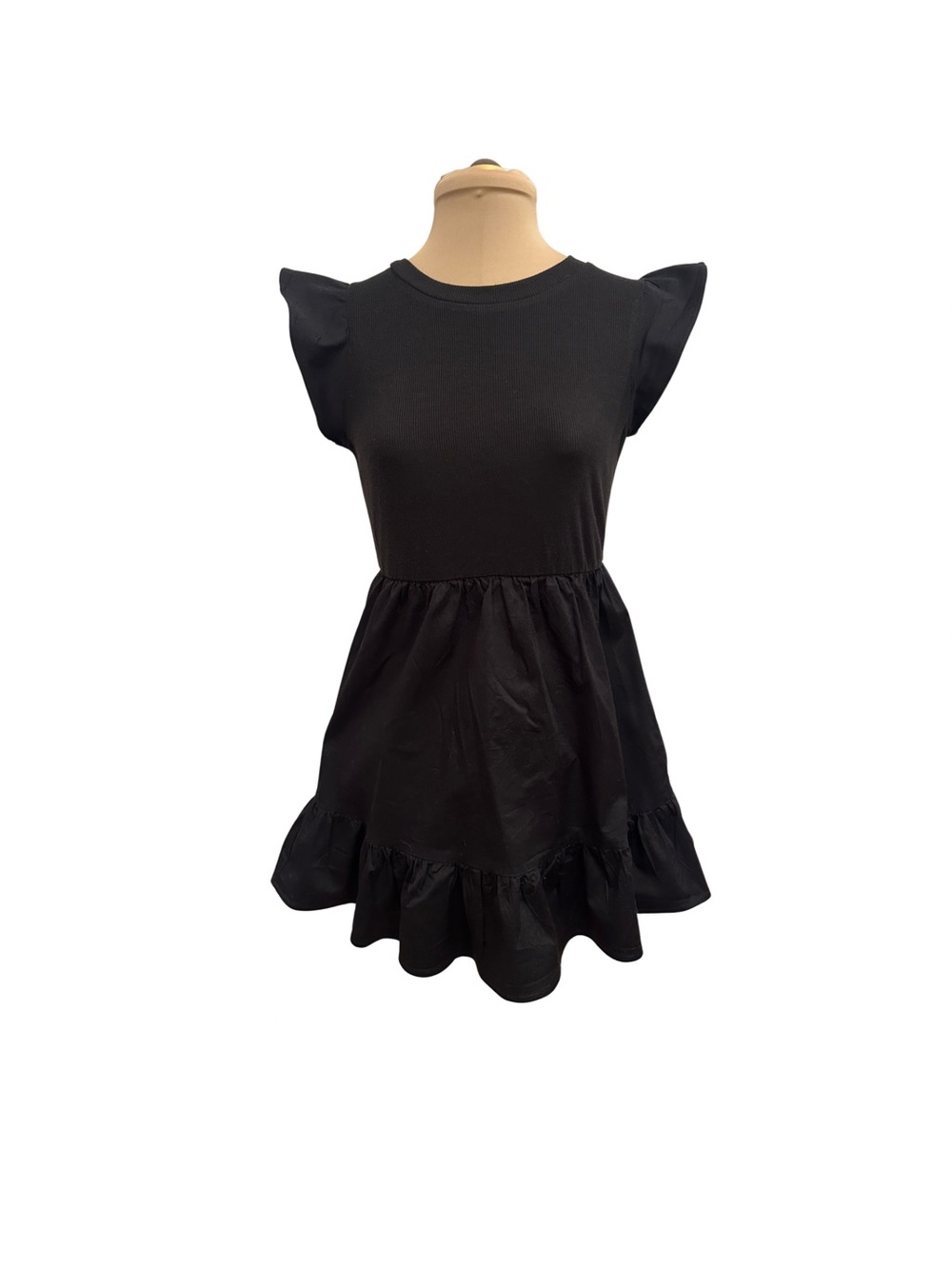 AUW Black Mini Dress with Ruffle Hem - Size M